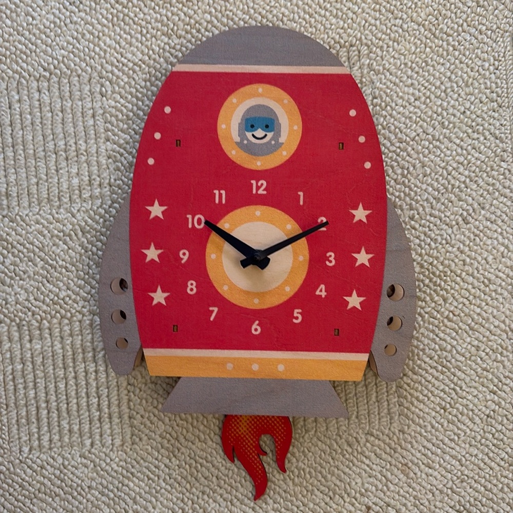 Modern Moose Popclox pendulum rocket ship astronaut wall clock